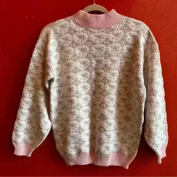 Vintage 80s pastel pink with silver lurex floral pullover sweater - Picture 5 of 8
